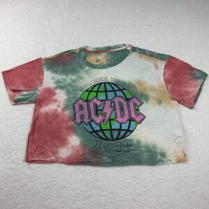 West Coast AC/DC Band Retro Tie Dye Crop T-Shirt‎ Multi Color Women's Medium